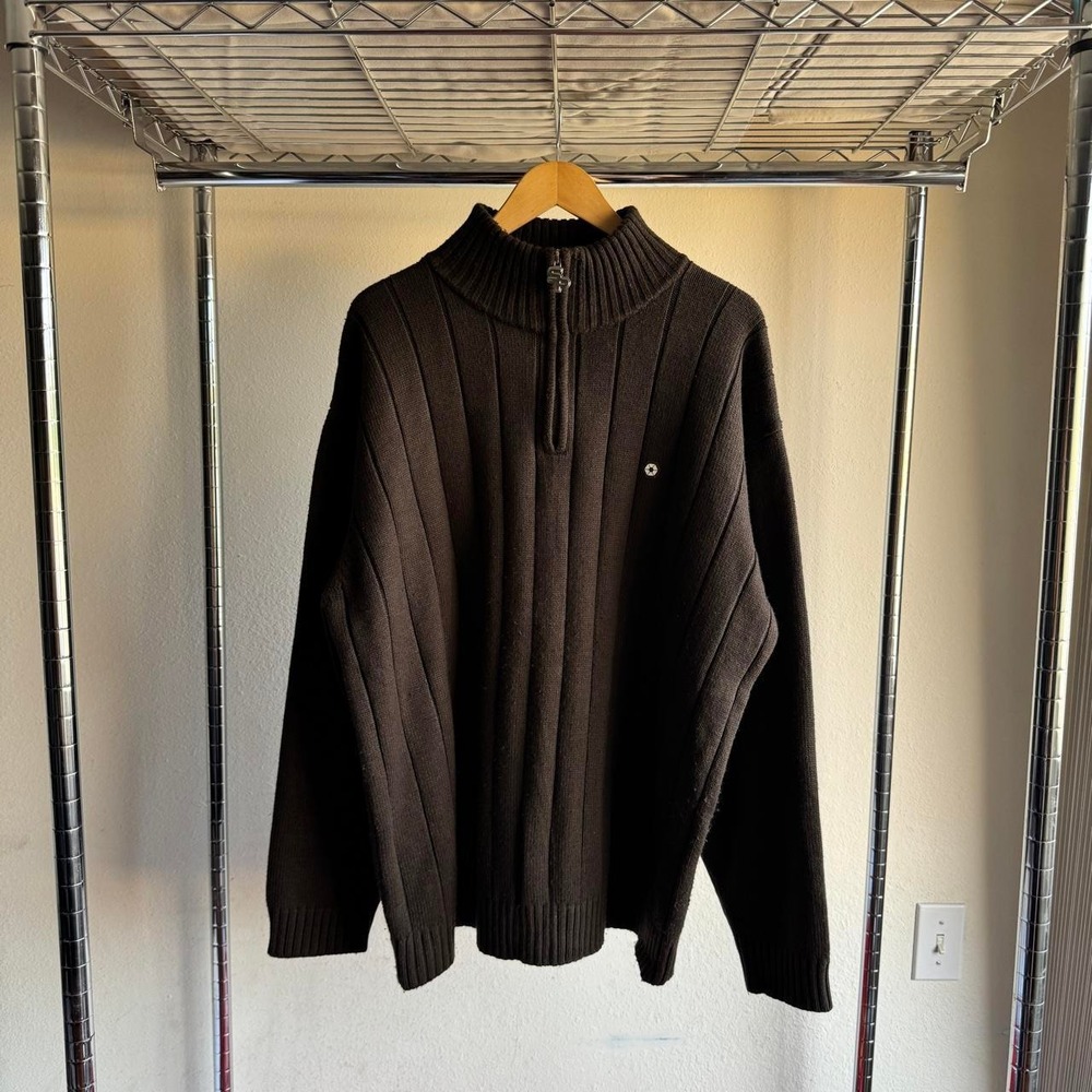 South Pole Mens 3XL Brown Ribbed Knit Quarter Zip Sweater Mock Neck Y2K Street